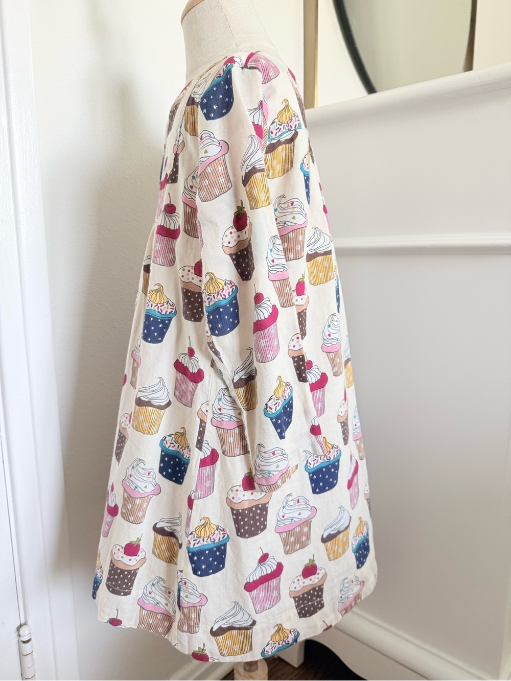 Pink Chicken Girls 5Y Cupcake Dessert Print Long Sleeve Dress Cream Pink - Picture 5 of 9